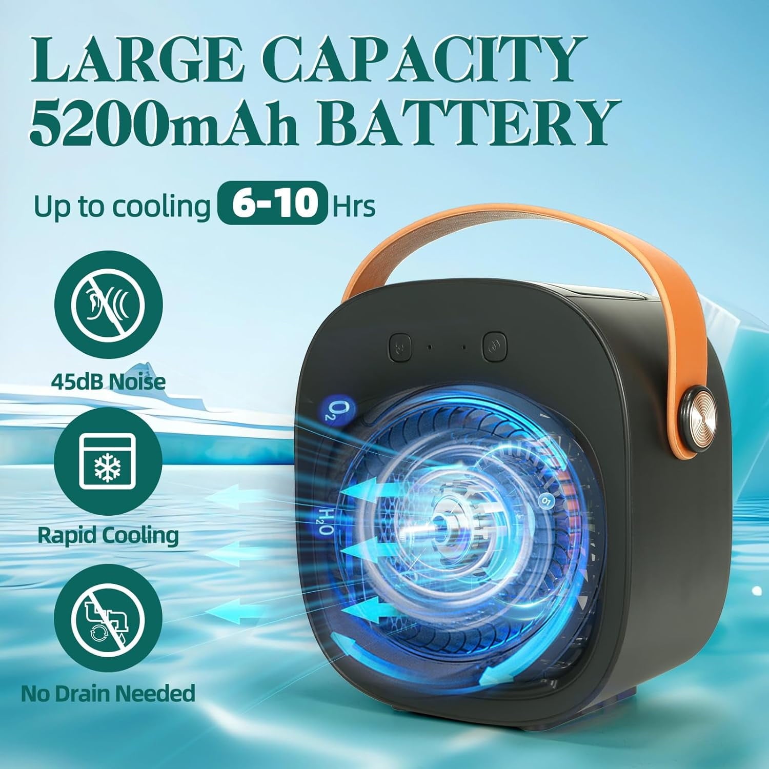 Air Fan Portable Rechargeable Personal Air Cooler Quiet Mini Air Conditioner Fan with 3 Speeds Desk Cooling Fan for Bedroom Car Home Camping Travel and Office
