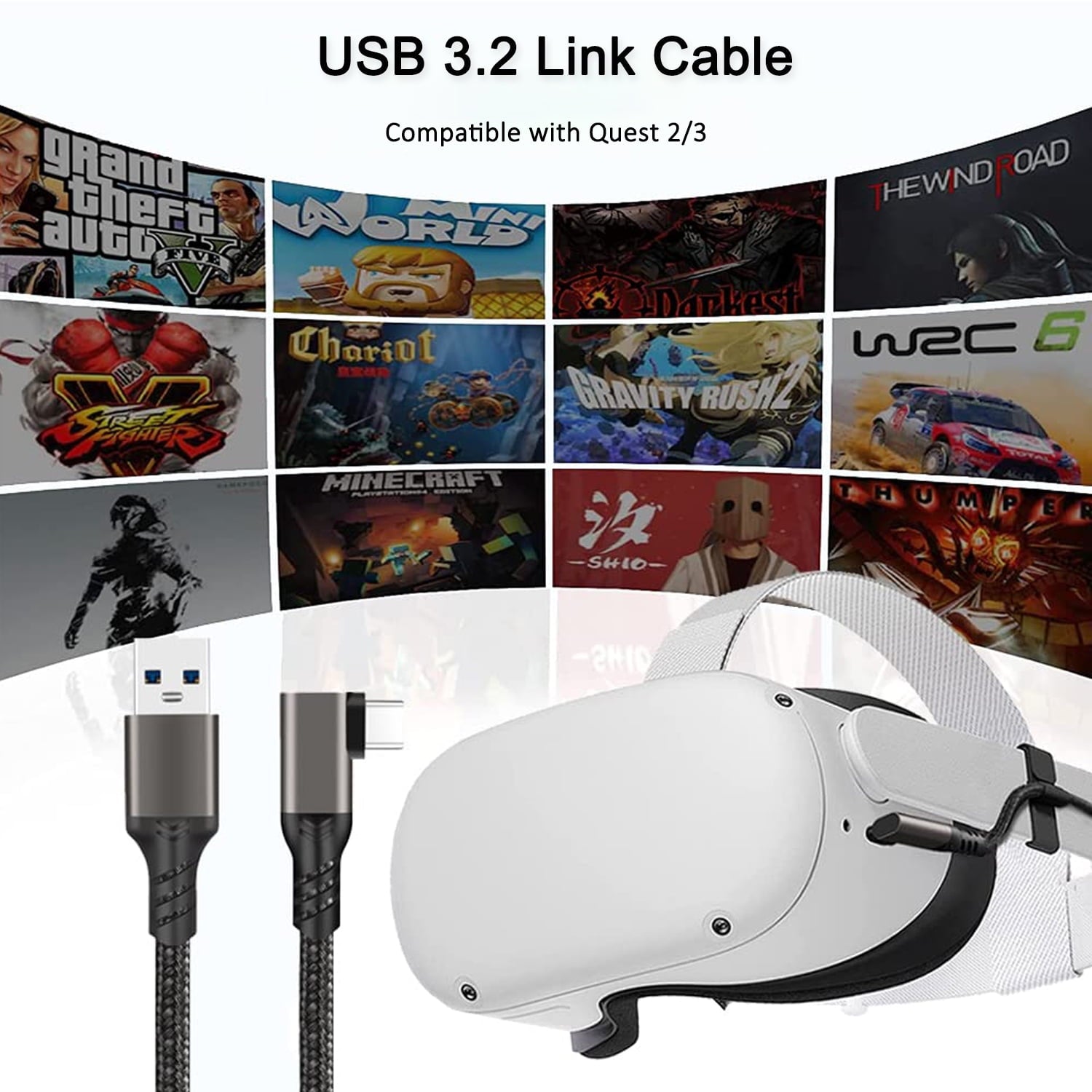 Prociv Compatible for Oculus Quest 2 Link Cable 16.4FT VR Headset Cable for Oculus Quest 2 / Quest 3 USB 3.0 to TYEE C High Speed Data Transfer Charging Cord for Gaming PC & USB C Chargers