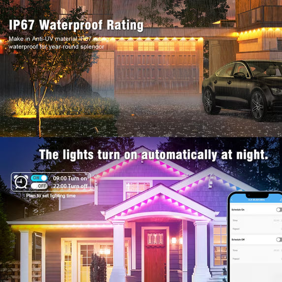 Outdoor Lights for House, Permanent Outdoor Lights, 100FT RGBIC Smart Eaves Lights with App/Remote Control, IP67 Christmas Lights Waterproof String Lights for Halloween Party House Roof Garden