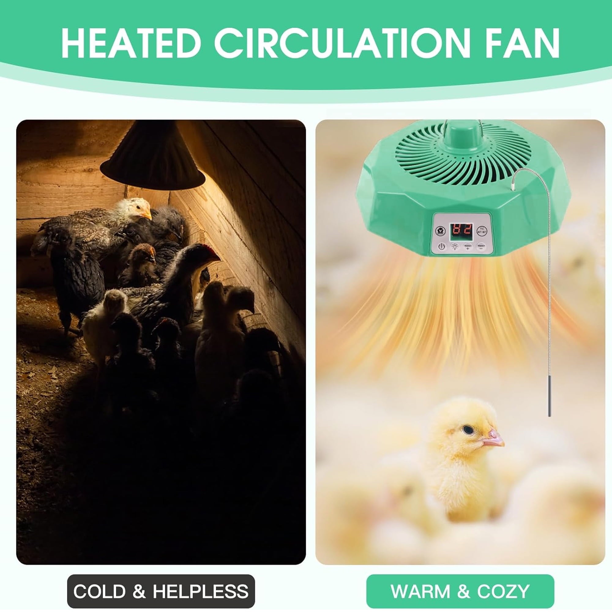 Chicken Coop Heater Chicken Brooder Heater with Circulation Fan Power Adjustment Poultry Heating Fan Radiant Heat Chicken Heater Pet Cage Warmer for Poultry Chicken Pet Dog