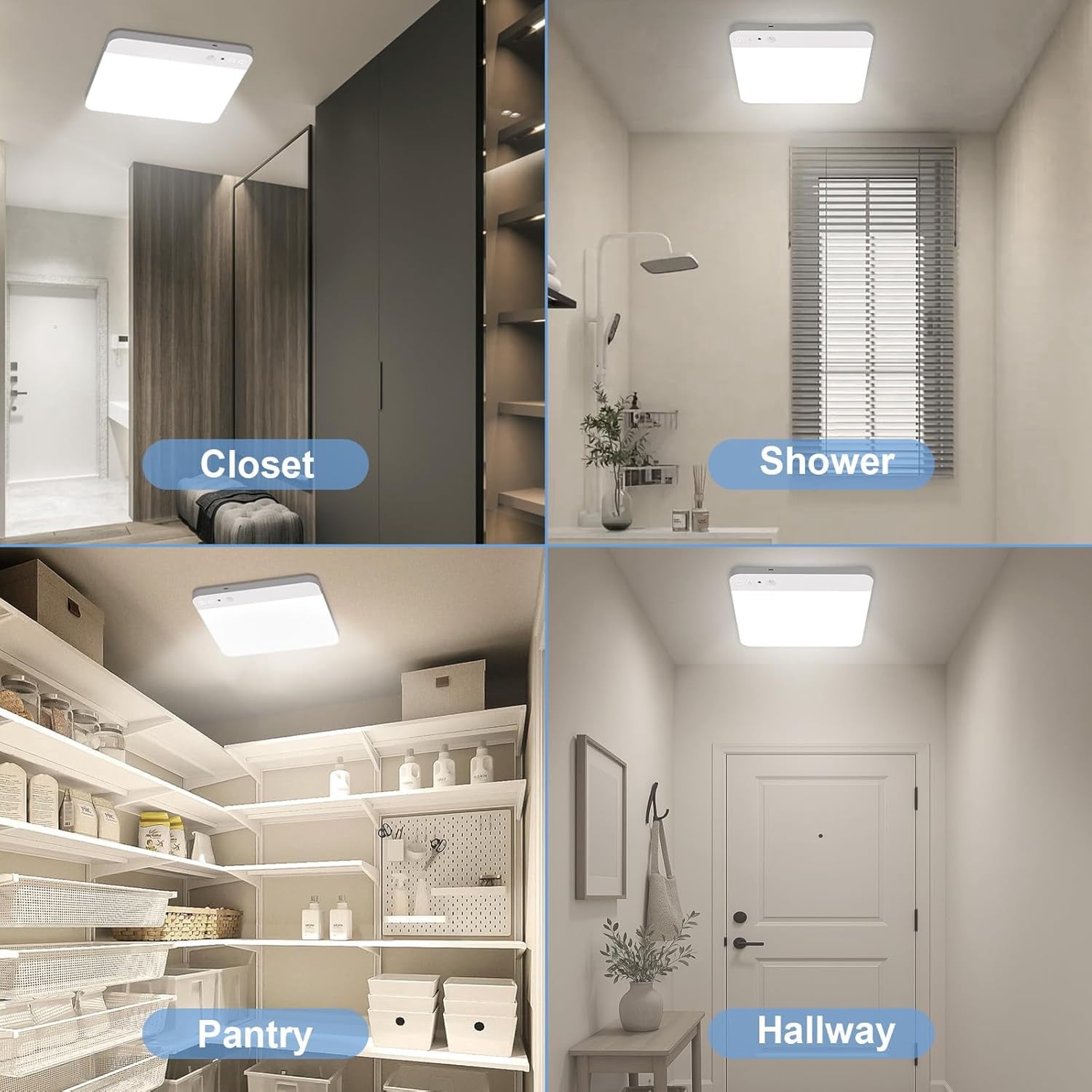 Rechargeable Motion Sensor Ceiling Light with Remote Wireless Ceiling Lights Battery Operated Closet Light 3 Colors Temperatures LED Shower Light for Bathroom Stairs Hallway Garage，2cps