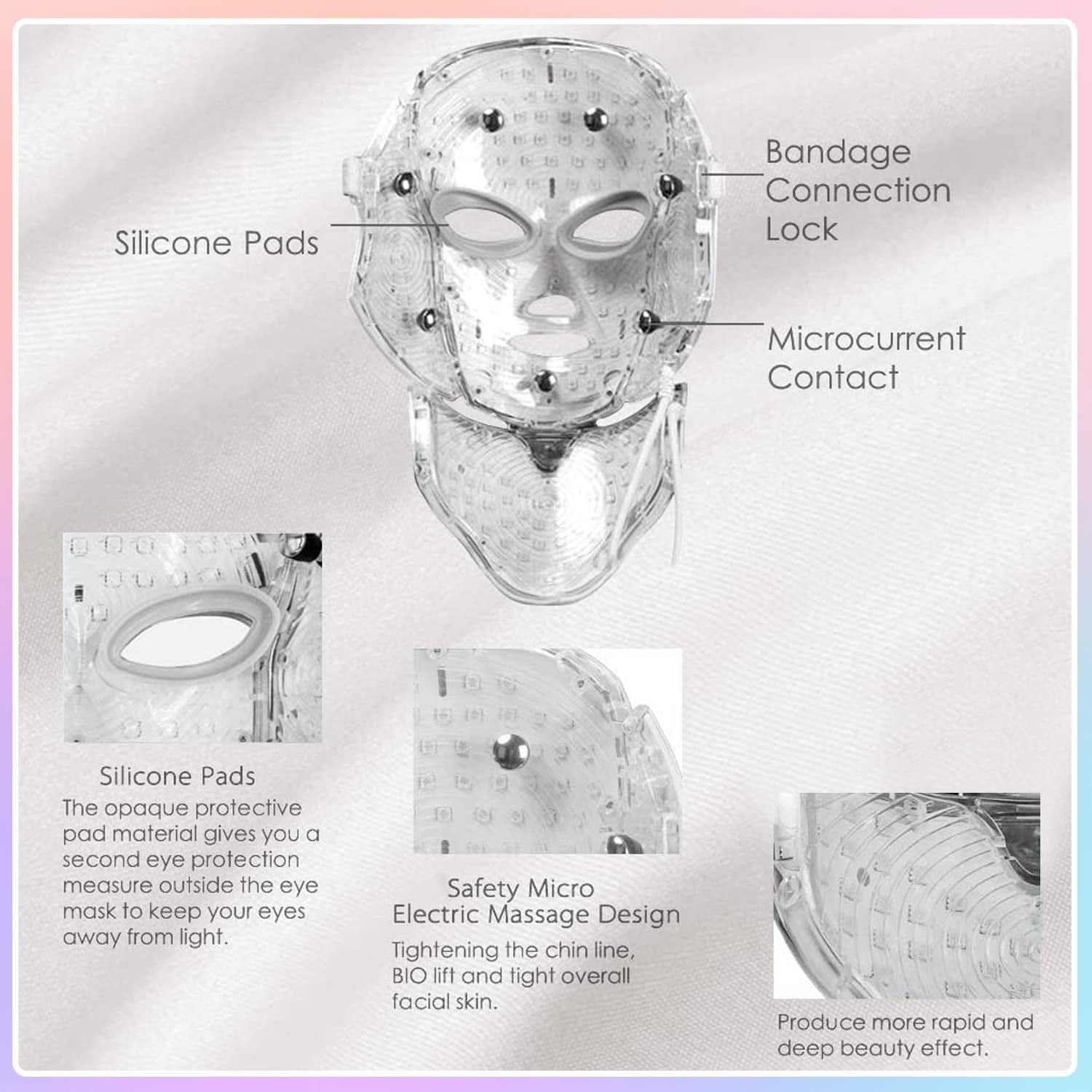 Led Face Mask Light Therapy 7 Color Led Light Therapy Facial Mask Blue Red Light Therapy for Face Acne Reduction Skin Care Mask