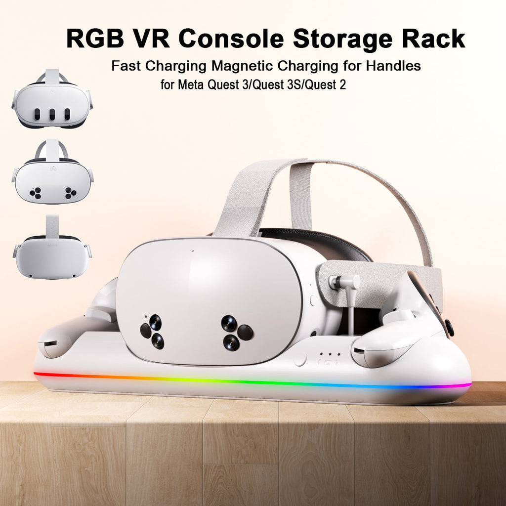 VR Charging Dock for Meta Quest 3/Quest 3S/Quest 2 Magnetic Charging Station for Oculus Quest 3 VR Headset & Controllers with 2 Rechargeable 2100mAh Batteries USB-C Charger Supports LED Indicator