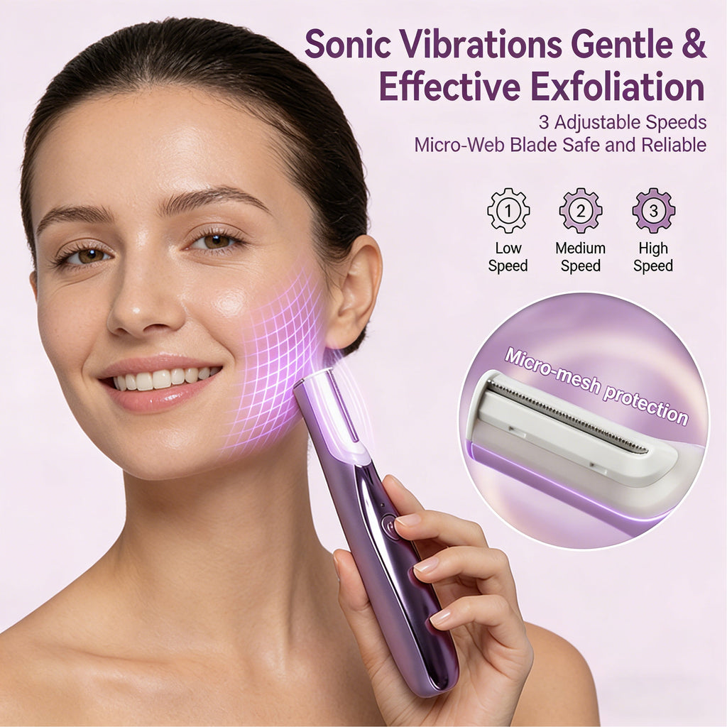 Sonic Dermaplaning Tool for Women Rechargeable Face Dermaplane Razor with Sonic Edge Technology for FacialHair Peach Fuzz & Exfoliation Removal LED Light 3 Speeds 13 Refill Blades