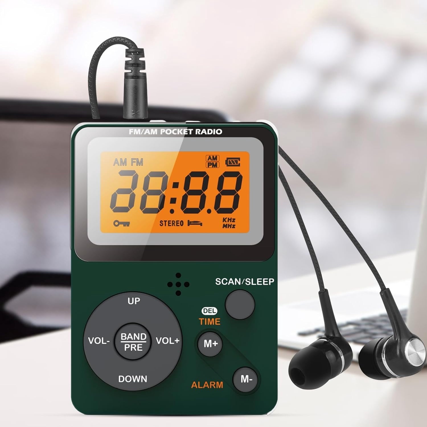 Portable AM FM Radio Personal Pocket Radio with LCD Screen Stereo Earphone Jack Sleep Timer and Alarm Clock for Jogging Walking