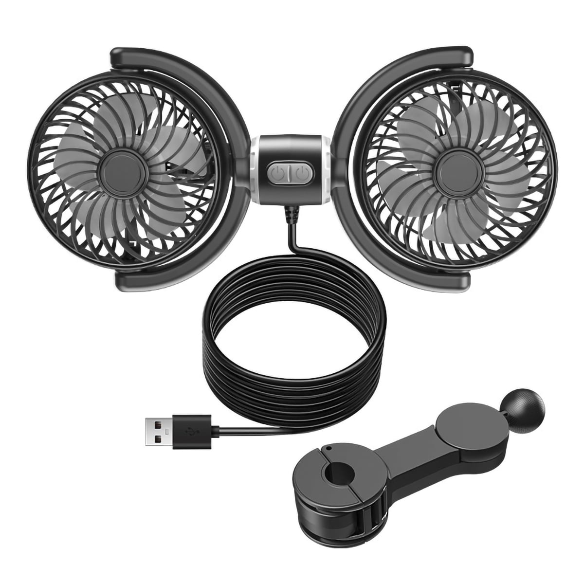 Dual Head Car Fan USB Cooling Fans for Backseat 360° Rotatable Car Seat Headrest Fan for Kids Dog Rear Facing 3-Speed Separate Controlled Car Backseat Fan Air Circulation for Vehicle SUV RV Trunk