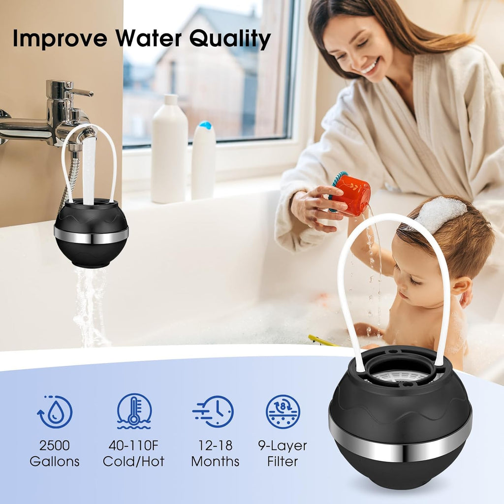 Bath Filter for Tub Shower Water Filter with Overflow Filter for Bathtub Bath Water Filter 2500 Gallons Removes Contaminants & pH Balancer Improved Skin Hair and Nail Condition