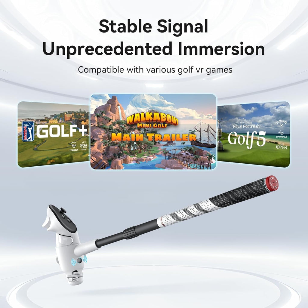 Prociv VR Golf Club Attachment Compatible with Meta/Oculus Quest 3S/Quest 3 Adjustable Length 80 Degree Keep Tracking Non-Slip VR Golf Handle Grip for Golf +（for Right Controller）
