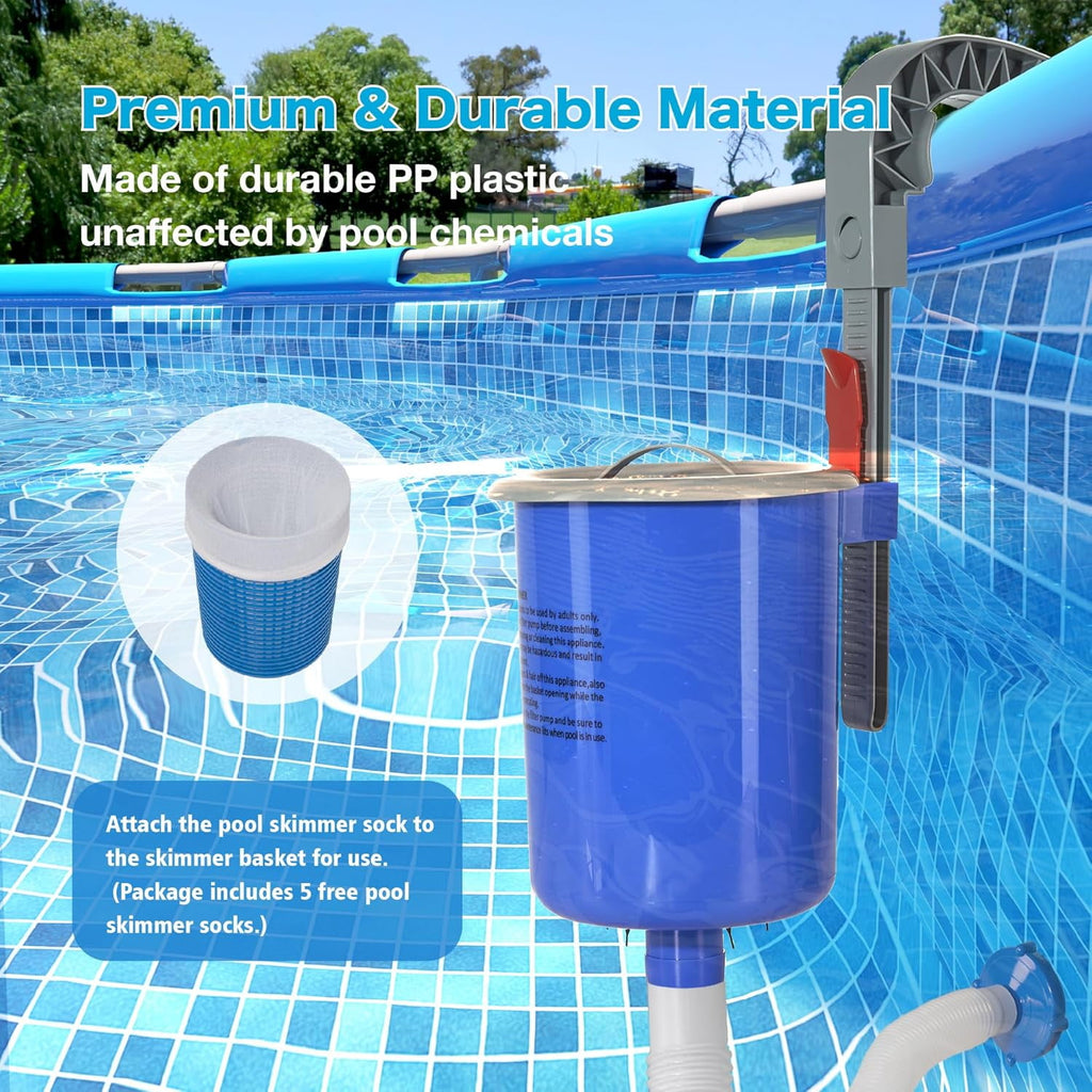 AmzDoer Pool Skimmer for Above Ground Pool Wall Mount Surface Skimmer with Removable Skimmer Basket Adjustable Height Bracket Floating Pool Skimmer Auto Skimming Debris & Pool Surface Leaves