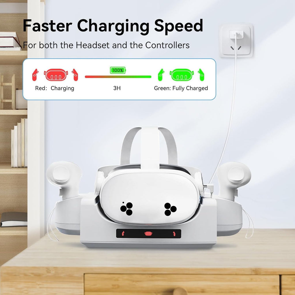 RGB Charging Dock for Oculus Quest 3/3S Charging Stand for Meta Quest 3S Controller and Headset with 2 Rechergeable Batteries Battery Cover