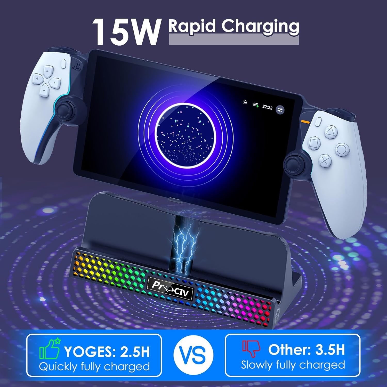 Charging Dock for PlayStation Portal 3 in 1 Charging Stand for PS5 Portal with 14 RGB Light and 4.9ft USB C Charging Cable Portable Charger Accessories for PlayStation Portal Remote Player(Black)