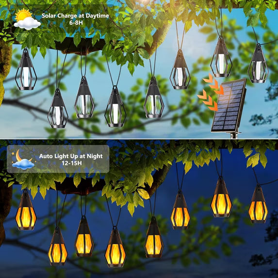 Solar Lights Outdoor String Lights, 30FT Solar String Lights Outdoor Waterproof Warm White with 10 Flickering Flame Light Bulbs, Patio Lights for Garden Backyard Gazebo Party Halloween Decoration